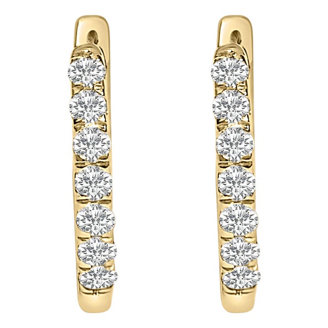 10K Yellow Gold 1/4 Cttw Diamond Double Sided Huggie Hoop Earrings For Sale