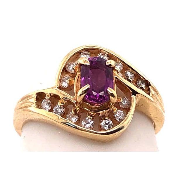 Metal 14 Karat Yellow Gold Purple Peridot Ring With Round Diamond Accents 0.14 TDW, Size 7.5 For Sale - Image 7 of 10