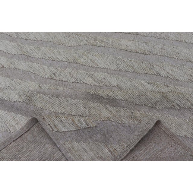 Modern Rug in Wool With Sub-Geometric Slanted Linear Design in Cream and Taupe 9'4 X 11'9 For Sale - Image 12 of 12