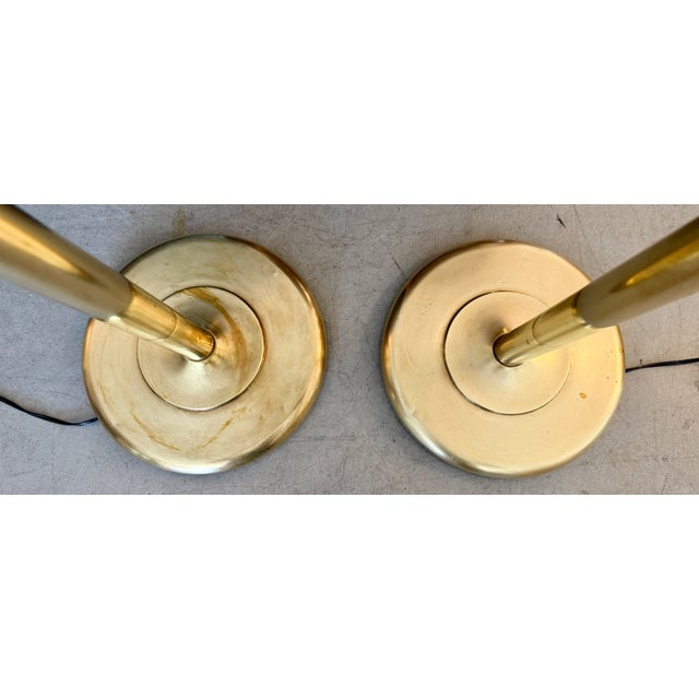 1970s Pair of Art Deco Style Brass Torchiere Floor Lamps From 70's For Sale - Image 5 of 7