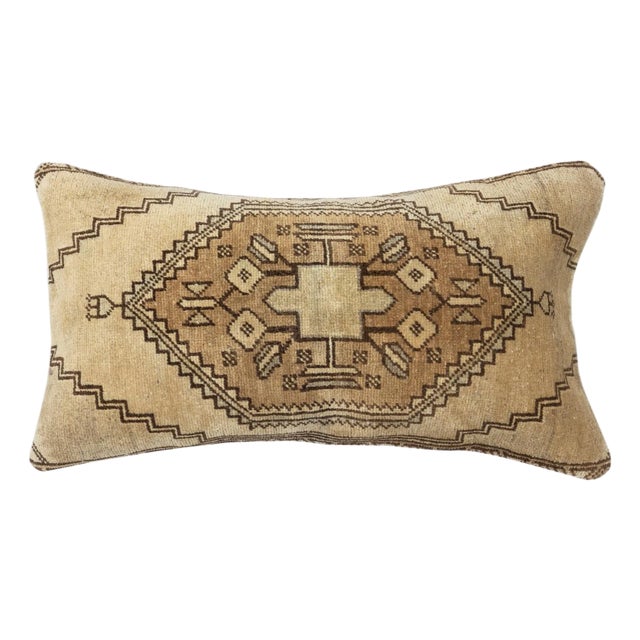 16"x28" Vintage Handmade Turkish Wool Rug Cushion Cover. Lumbar Pillow Cover For Sale