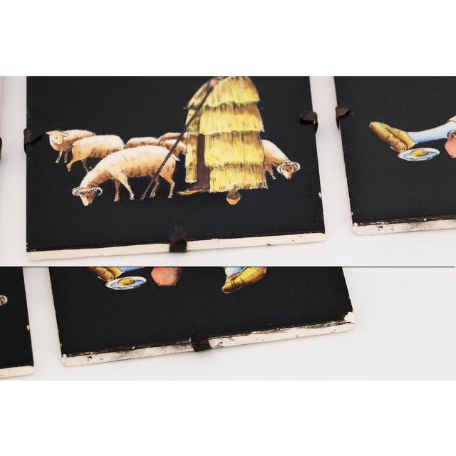 Ceramic 1950s Portuguese Set of Five Small Tiles Depicting People From Alentejo Province For Sale - Image 7 of 12