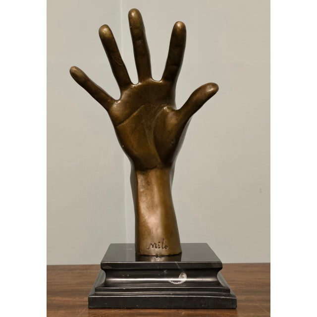 Metal Late 20th Century Signed Solid Bronze Surrealist Hand and Face Sculpture For Sale - Image 7 of 10