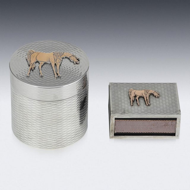 Silver Cigarette Box & Matchbox with Gold Horse Detail from Hermes, 1960s, Set of 2 For Sale - Image 16 of 17
