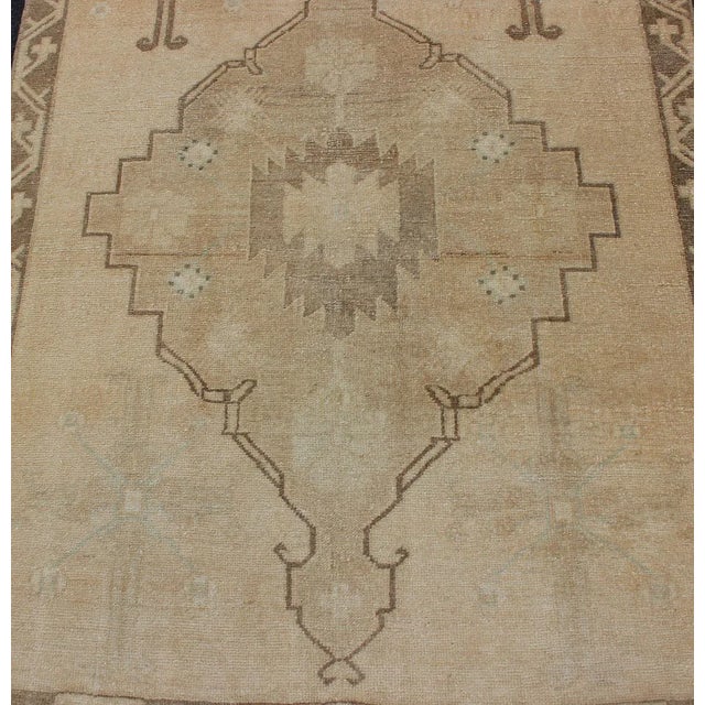 Vintage Turkish Oushak Runner Neutral and Warm Colors With Tribal Medallions For Sale - Image 10 of 13