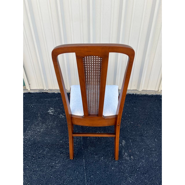 Early 1900's Walnut Cane Back Dining Chairs- Set of 6- Newly Reupholstered For Sale - Image 9 of 12