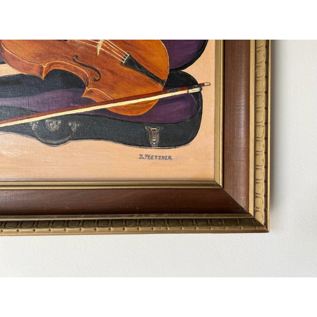 1960's Betty Pletzner Violin Music Instrument Impressionist Oil Painting, Framed For Sale - Image 10 of 13