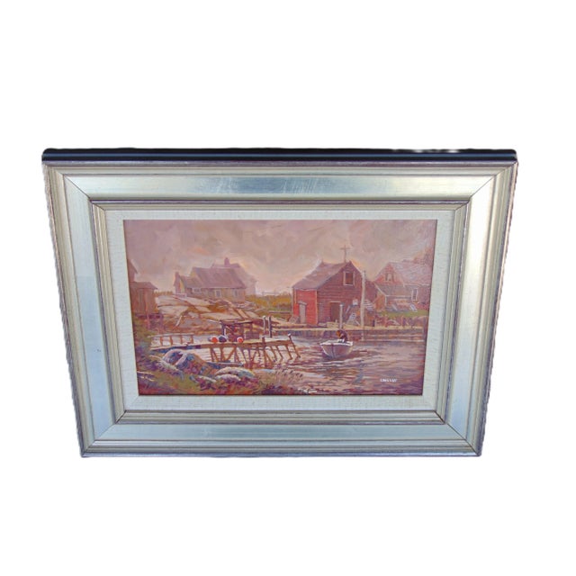 1990s Original Vintage Oil Painting "Port" by Joseph Crilley 17"w X 12.5"h Framed For Sale - Image 5 of 10