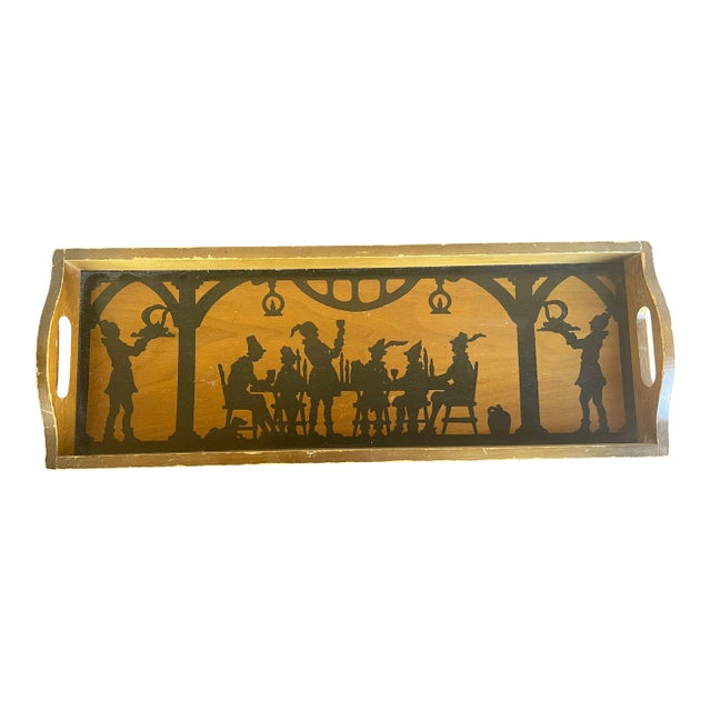 Mid Century Art Dec C. Pilliod Medieval Silhouette Maxfield Parrish Style Art Tray For Sale