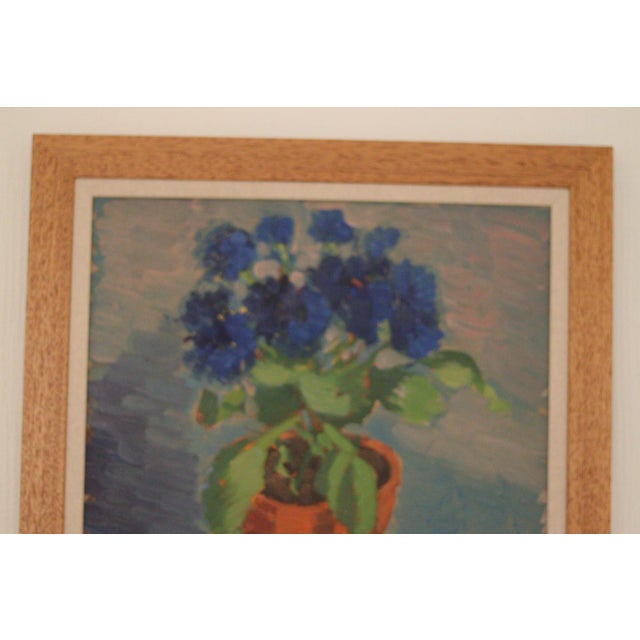 Olax, Blue Flower and Citrus, 1950s, Oil on Panel, Framed For Sale - Image 7 of 15