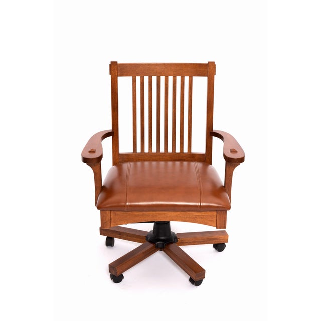 Brown Arts and Crafts Mission Oak Office Chair Micheals Cherry For Sale - Image 8 of 15