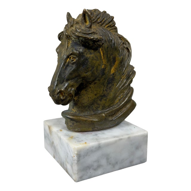 Bronze Sculpture of Achilles' Horse on a Marble Base by R. Santoro, 20th Century For Sale