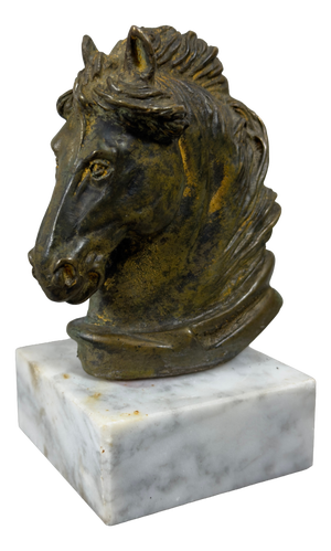 Bronze Sculpture of Achilles' Horse on a Marble Base by R. Santoro, 20th Century