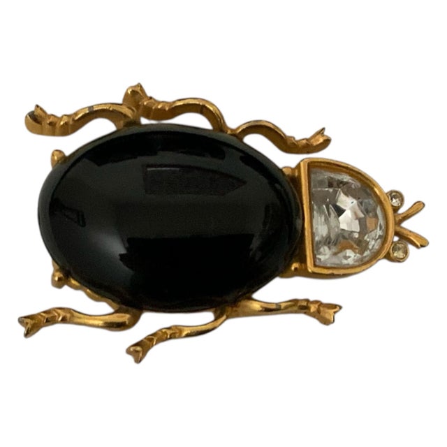 Large Vintage Gold Black Gold and Glass Beetle Brooch For Sale In Palm Springs - Image 6 of 6