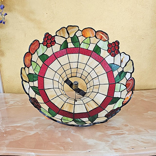 Vintage Tiffany-Style Fruit Stained Glass Hanging Pendant Shade For Sale - Image 9 of 18