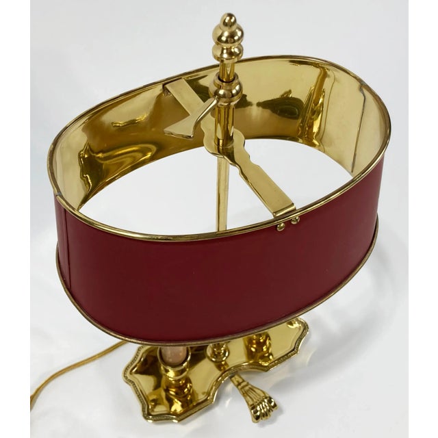 Ethan Allen Vintage French Style Brass Bouillotte Table Lamp W Metal Tole Shade For Sale - Image 4 of 9