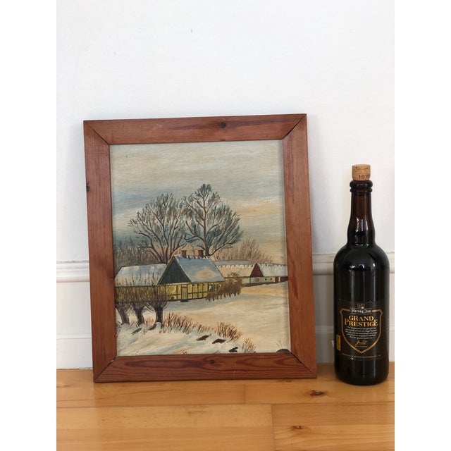 Vintage Original Cottage Oil Painting: Framed Winter Landscape Art For Sale - Image 10 of 12