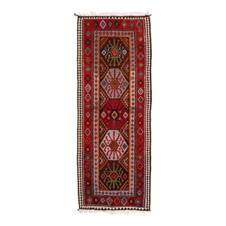 1960s Vintage Turkish Kilim Red Handmade Tribal Wool Rug For Sale