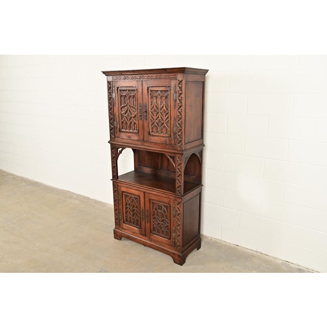 Gothic Antique French Renaissance Revival Ornate Carved Oak Bar Cabinet, Circa 1890s For Sale - Image 3 of 15