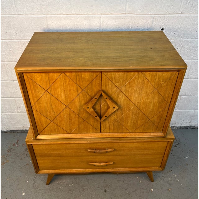 Mid 20th Century Unique Mid-Century Modern High-Boy Chest W/ Sculpted Handles For Sale - Image 5 of 17