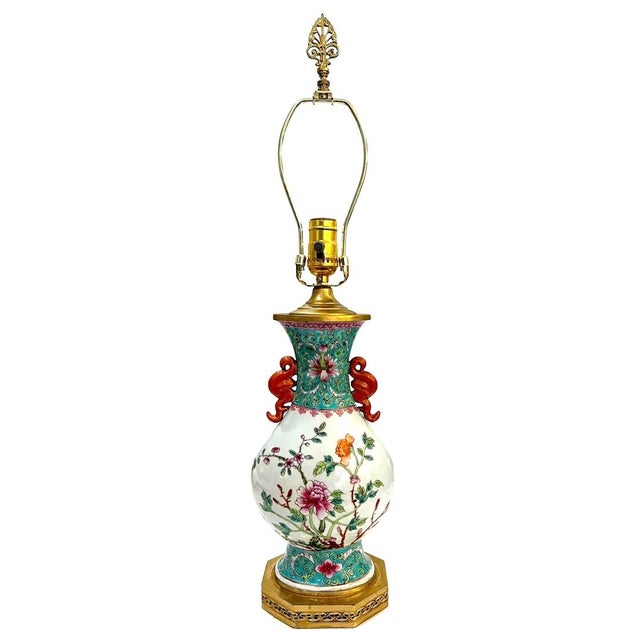 White 1920's Chinese Famille Rose Porcelain Vase Table Lamp - Newly Rewired For Sale - Image 8 of 12