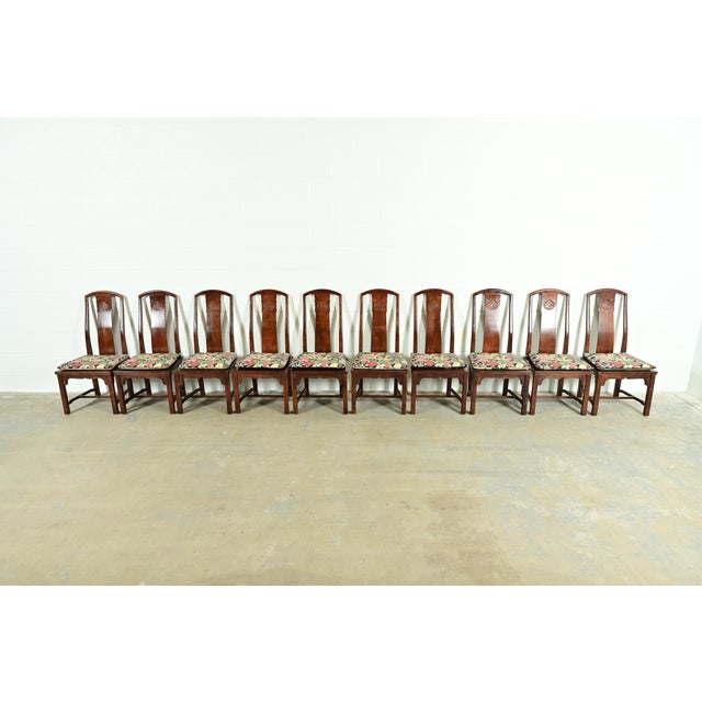 Mid-Century Modern Henredon Hollywood Regency Chinoiserie Sculpted Mahogany Dining Chairs, Set of Ten For Sale - Image 3 of 17