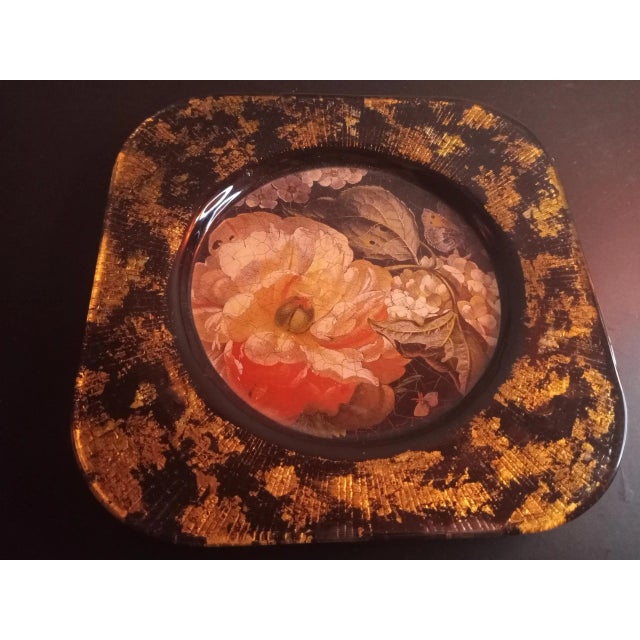 1970s Vintage Signed Lesley Roy Gold Aventurine Floral Plate For Sale - Image 5 of 7