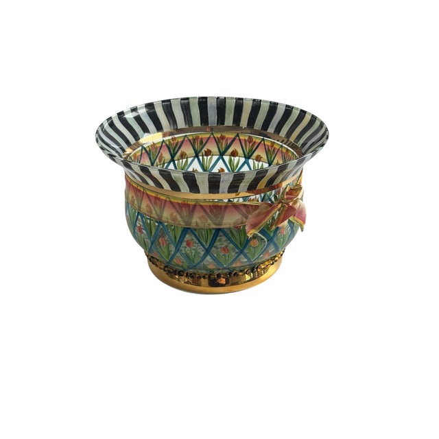 Mackenzie Childs Vintage MacKenzie-Childs Circus Tulips Hand Blown/Hand Painted Glass Bowl-Retired For Sale - Image 4 of 8