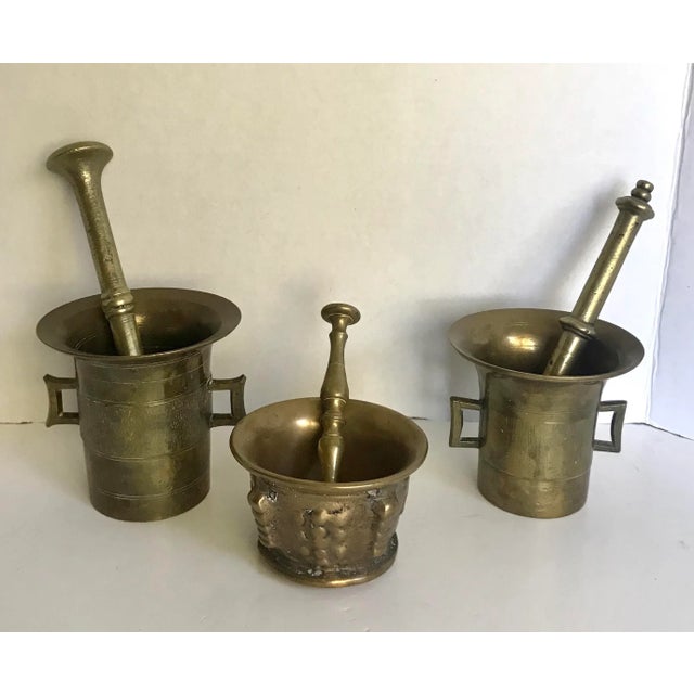 Metal 19th Century Solid Brass Mortar and Pestle Set For Sale - Image 7 of 8