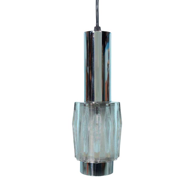 Vintage Chrome and Glass Hanging Lamp by Carl Thore For Sale