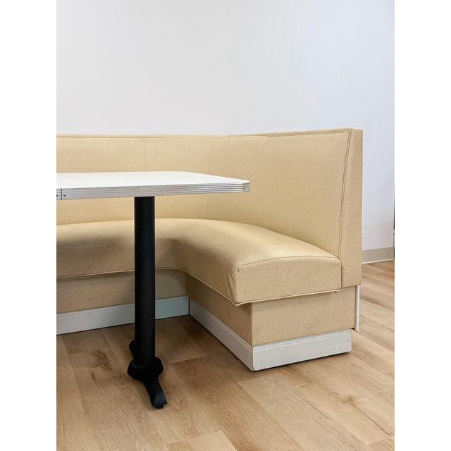 Mid-Century Modern Vintage Retro Diner Banquette Booth Set Chrome Table Cream Vinyl L-Shape For Sale - Image 3 of 18