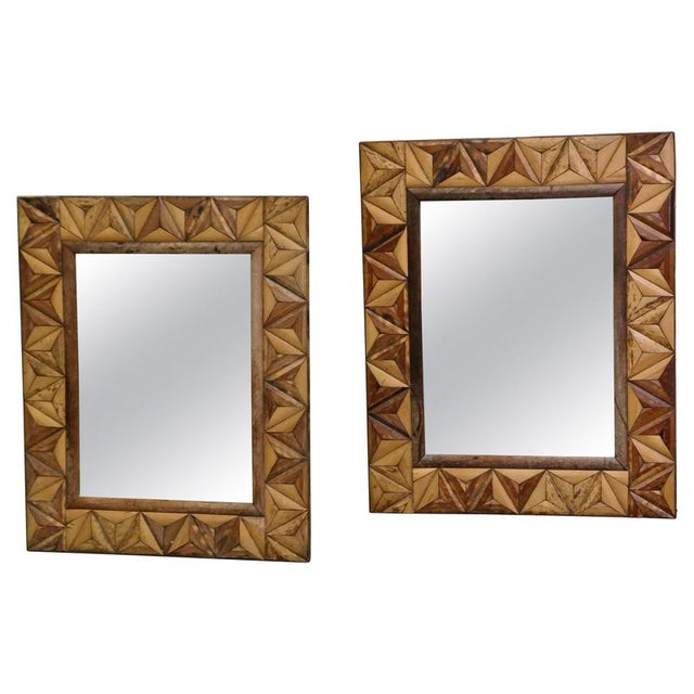 Wood Art Deco Bamboo Inlaid Mirrors, 1930, Set of 2 For Sale - Image 7 of 7