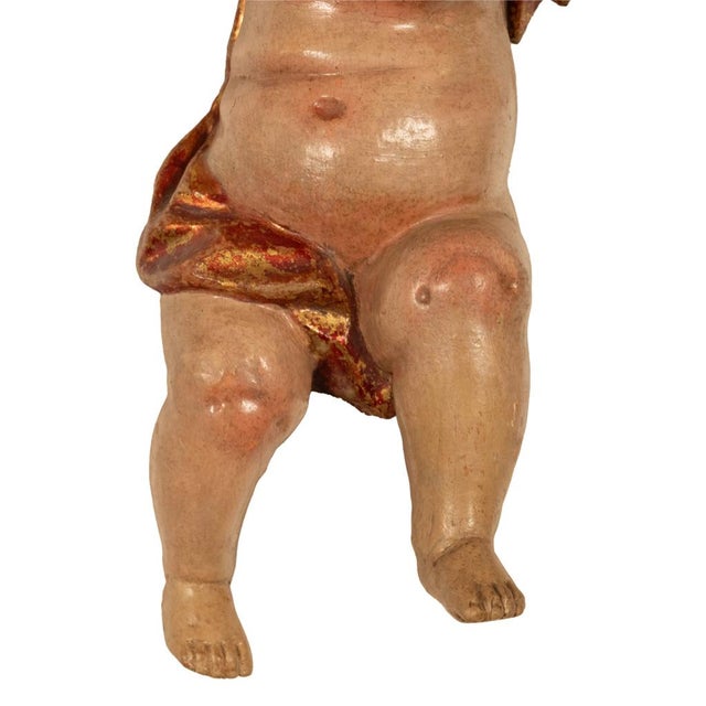 Pair Antique 18thC Italian Baroque Carved Polychrome Putti Angels Statues 1700 For Sale - Image 11 of 13