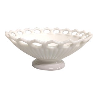 Vintage Milk Glass Open Lace Bowl For Sale