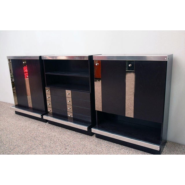 Modular Sideboard in Wengé Wood, Steel and Mirror from Sormani, 1970s, Set of 3 For Sale - Image 4 of 14