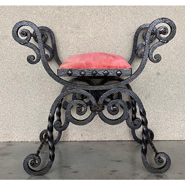 Late 19th Century Hollywood Regency Wrought Iron Curule Bench, Savonarola, Throne For Sale - Image 9 of 18
