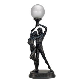 Vintage Art Deco Nude Women & Man Romance Figural Table Lamp For Sale