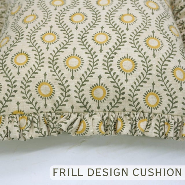 Boho Floral Block Print Frill Pillow Cover Handmade Artisan Decorative Throw 12x20 Inch- Laher For Sale - Image 4 of 6