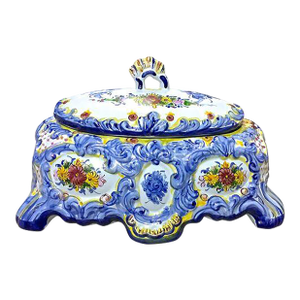 Antique Blue & White & Floral Lidded Tureen