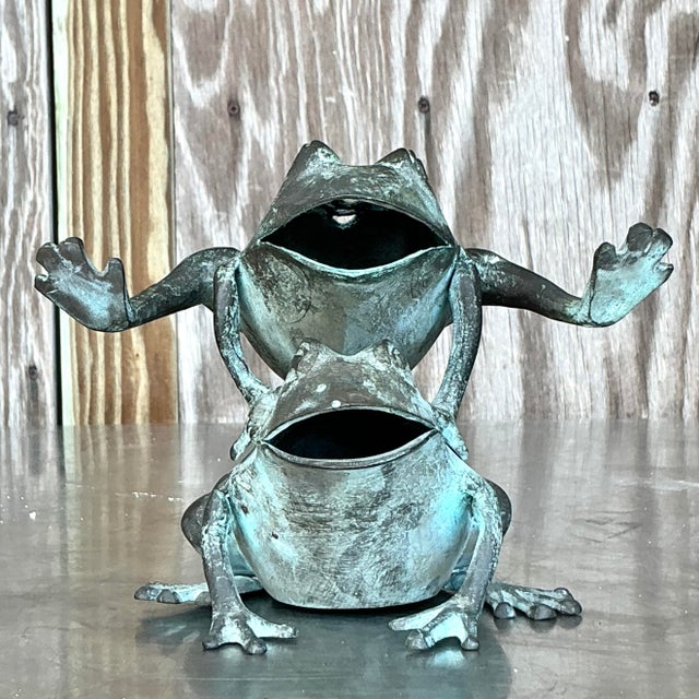 Mid-Century Modern Vintage Boho Patinated Leap Frog Vase For Sale - Image 3 of 9