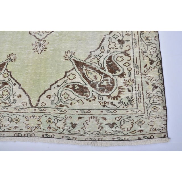 1960s Vintage Green Decor Hand Knotted Area Living Room Rug For Sale - Image 9 of 11