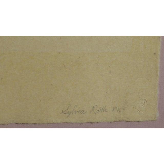 Pink Flowers in Vase Sylvia Roth American Date: 1987 Mixed Media on Paper with Etching, signed and dated Size: 23 x 18.5...