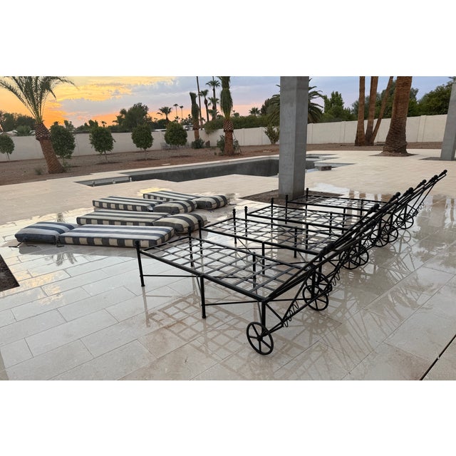 Styled after Mario Papperzini Amalfi chaise lounges designed for Salterini, this set of four chaise lounges feature a...