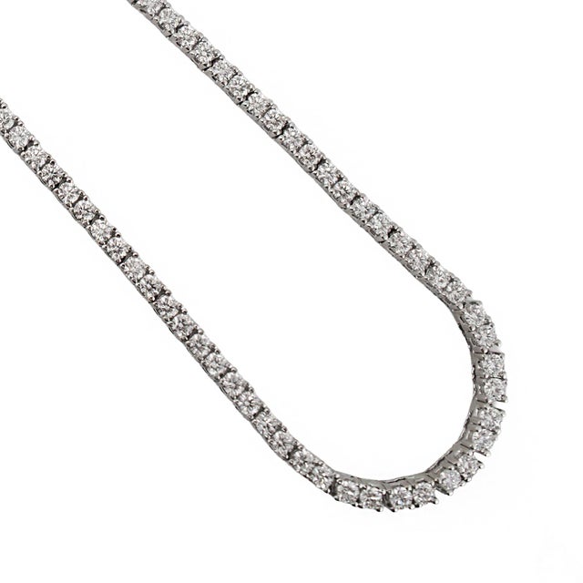 14k White Gold 7.37ct Round Diamond 4 Prongs Princess Chain Tennis Necklace For Sale - Image 4 of 8