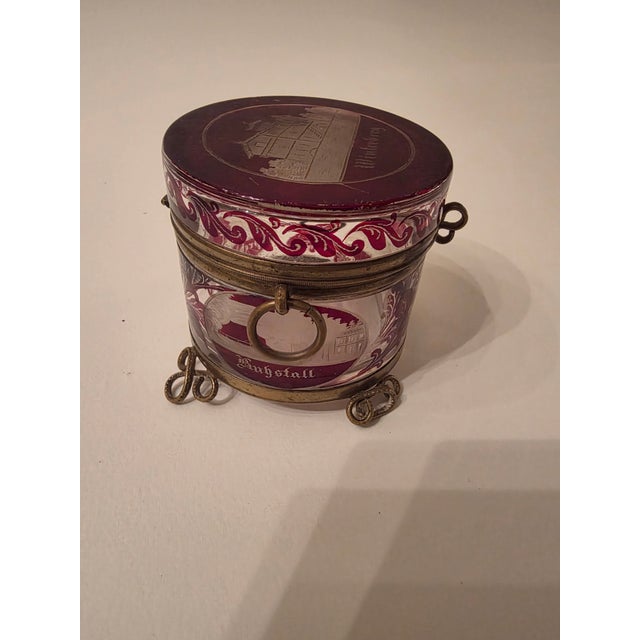 Rustic European Antique Bohemian Crystal Souvenir Box With Etched Views For Sale - Image 3 of 12