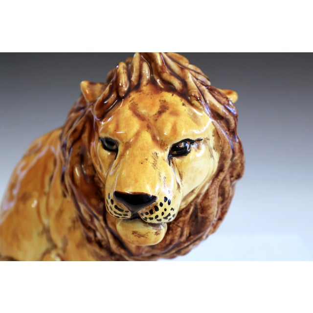 Orange Italian Pottery Sitting Lion Bellini Vintage Orange Animal Figure Label 10" For Sale - Image 8 of 11