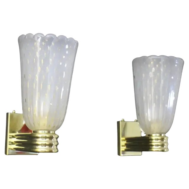 Murano Pulegoso Golden Flakes Glass Sconces in the style of Barovier, 1990s, Set of 2 For Sale