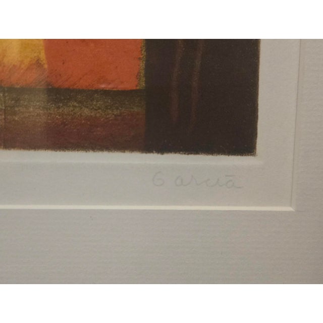 Mid 20th Century Abstract Etching on Paper. Image size 15 3/4" x 15 3/4". Frame size 26" x 26" Signed "Garcia" and...