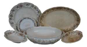 Late 19th Century English Henry Burgess Burslem Ironstone Serving Platters, Bowl, Plate & Tureen Set- 6 Pieces