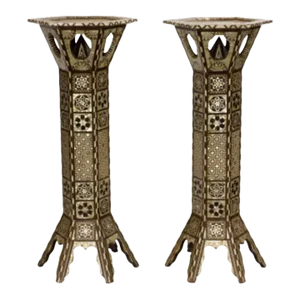 Pair of Mid 20th Century Moroccan Mother of Pearl and Bone Inlaid Pedestals
